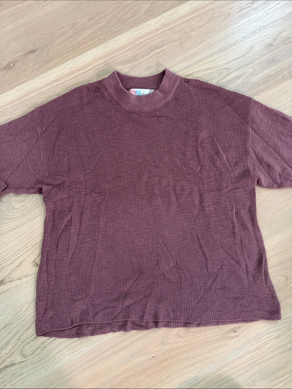 Free People FP Beach Dusty Rose Mock Neck Waffle Short Sleeve Sweater XS